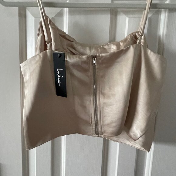 New Lulus Lux'd Out Champagne Satin Crop Top Tank Top Size XL Extra Large - Picture 7 of 11